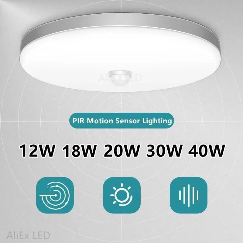 PIR Motion Sensor LED Ceiling Light - Smart Home Lighting for Hallways & Rooms (12W-40W)