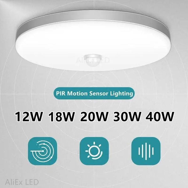 PIR Motion Sensor LED Ceiling Light - Smart Home Lighting for Hallways & Rooms (12W-40W)