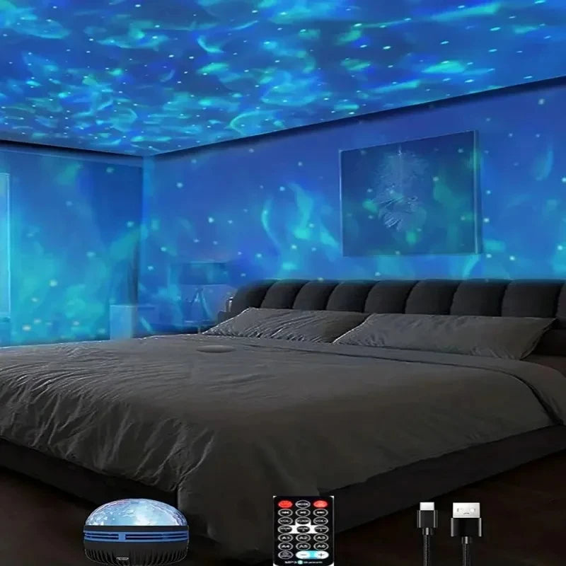 Rotating Ocean Wave LED Night Light - Starry Sky Projector for Bedroom Decor