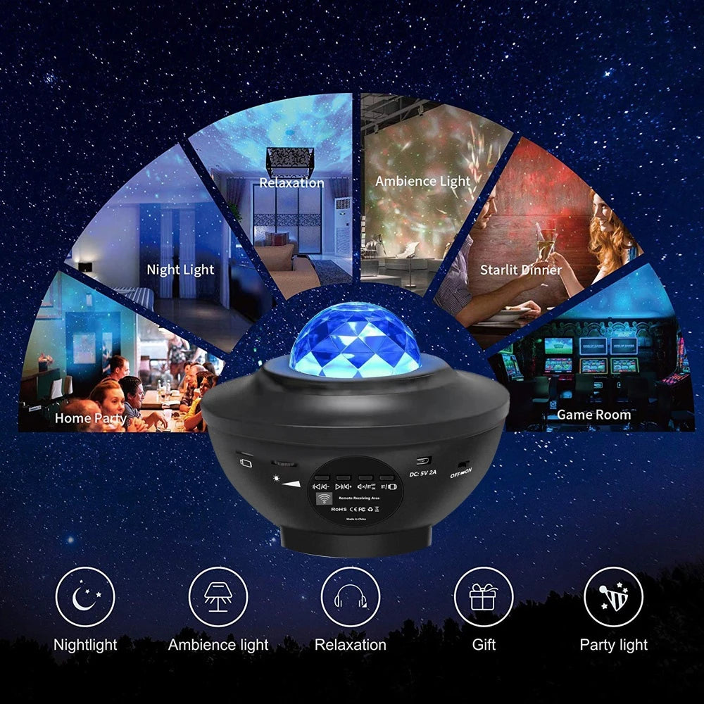 Star Projector, Galaxy Projector for Bedroom, Music Speaker Sound Activated Remote Control/Timer, Starry Night Light Projector